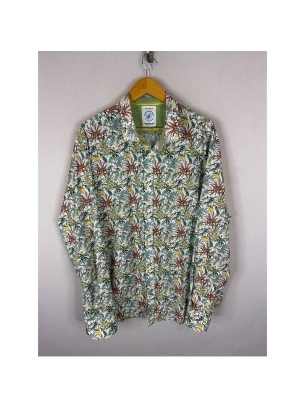 A Fish Named Fred Mens 2XL Tropical Botanical Print Long Sleeve Button Down